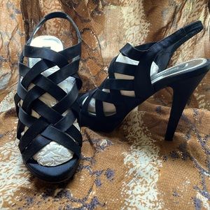 Satin Platform Heels with Elastic Sling Back